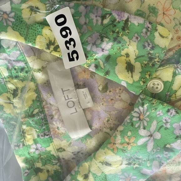 LOFT Floral Crepe Patchwork Top Women Large Blouse Colorful Ditsy Balloon Sleeve - Picture 14 of 14